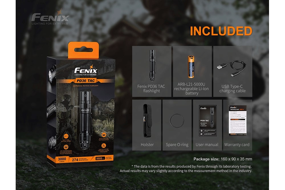 Fenix PD36 TAC 5.5in Flashlight 3000 Lumens – Trail Tested