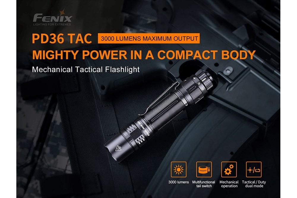 Fenix PD36 TAC 5.5in Flashlight 3000 Lumens – Trail Tested