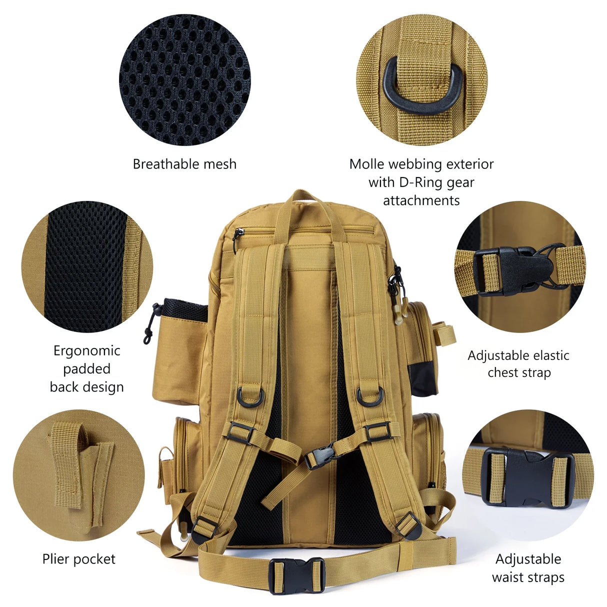 Multifunctional Fishing Tackle Backpack Tactical Gear Bag Khaki-2