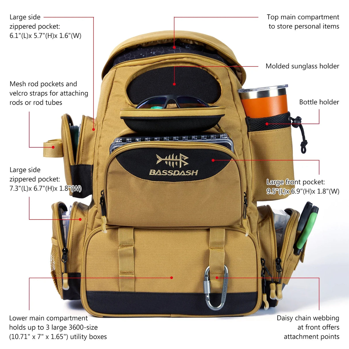 Multifunctional Fishing Tackle Backpack Tactical Gear Bag Khaki-3
