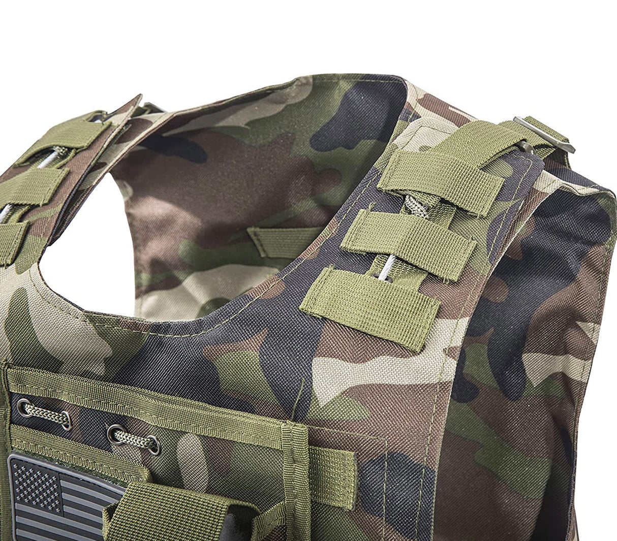 Kids Airsoft Tactical Plate Carrier Vest with Free US Flag Patch, Mil Spec 1000D Nylon PALS Molle Modular w/ 4 Mag Pouches, Side Pouch, Chest Mag Pouch