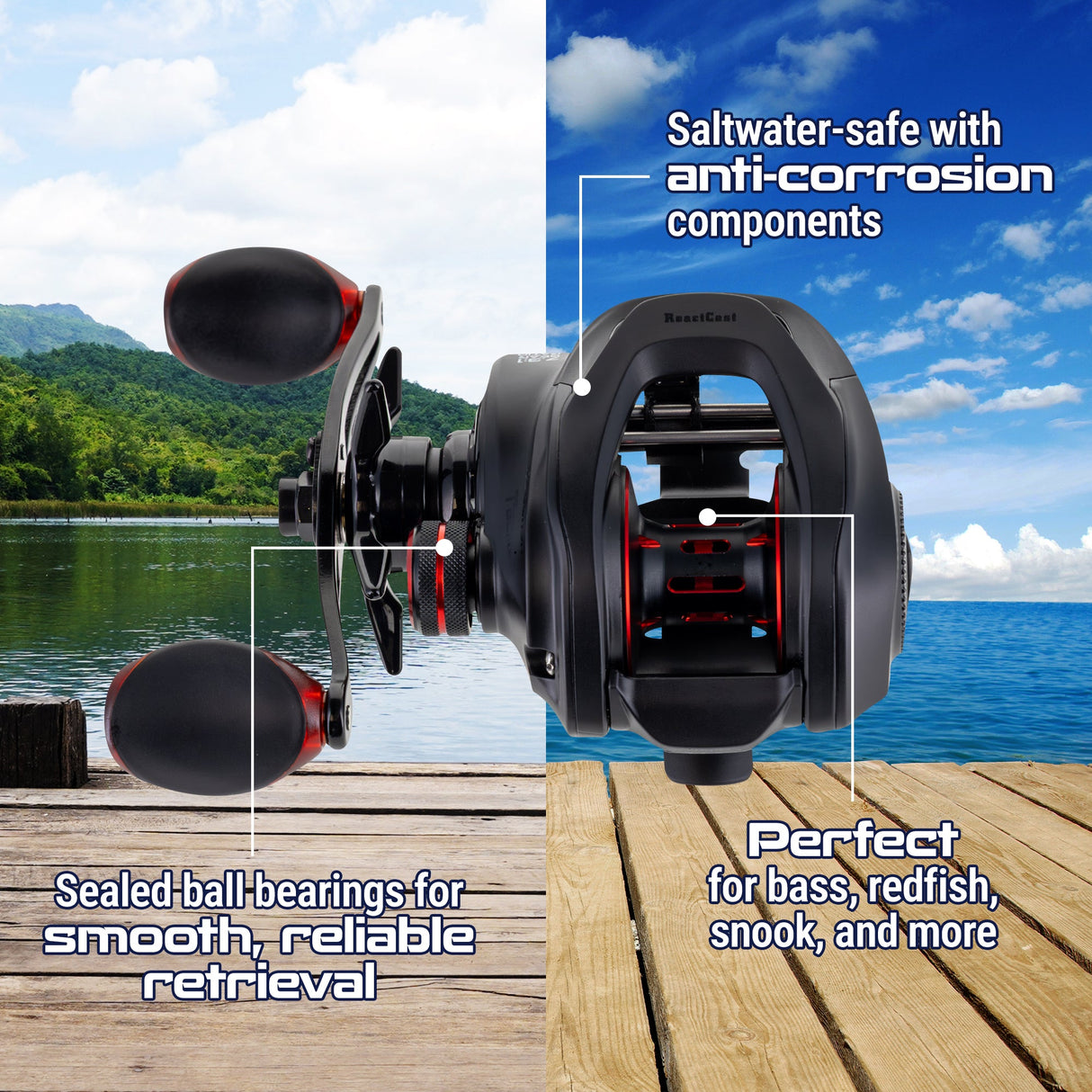 Reaction Tackle Baitcasting Fishing Reel – ReactCast Edition- High-Speed 7.3:1 Gear Ratio - NEW