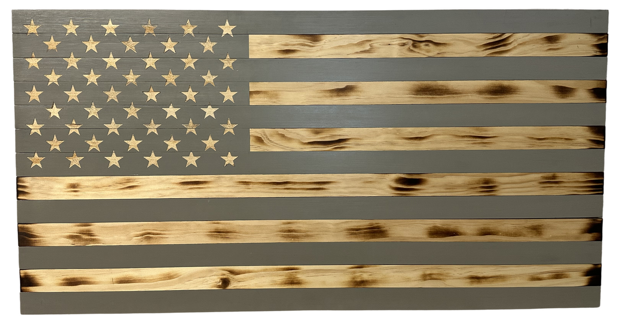 Classic Burnt Wood American Flag Gun Storage Cabinet (Gray)