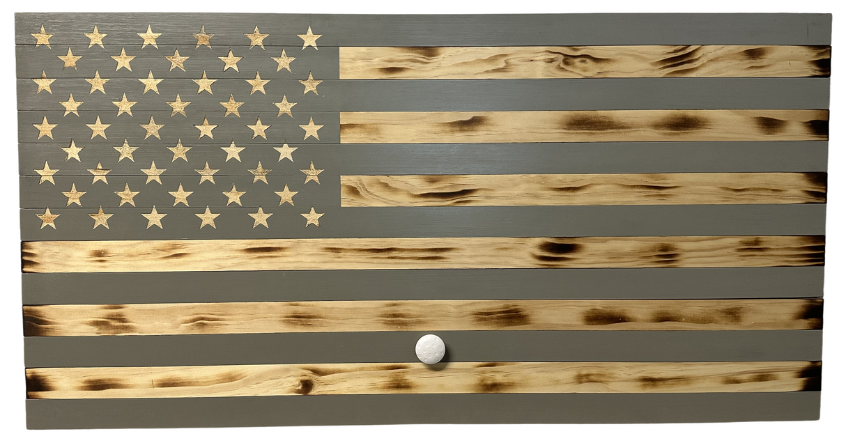 Classic Burnt Wood American Flag Gun Storage Cabinet (Gray)