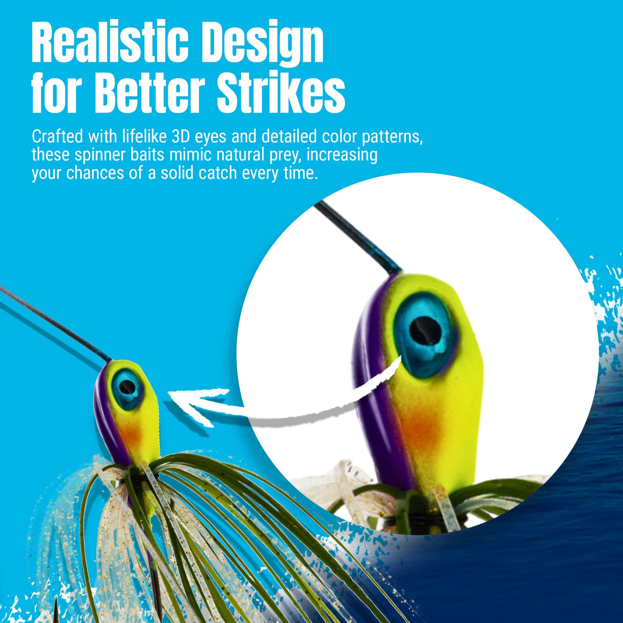 Reaction Tackle Lead Spinnerbait Jigs – 3-Pack, Double Willow Blade - New