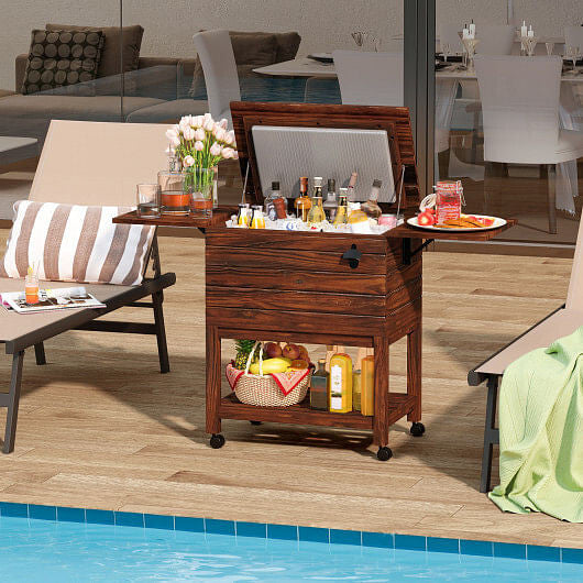 54 Quart Wooden Cooler Cart Shelves Brown - Adventure-Ready