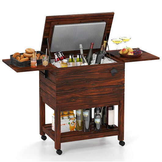 54 Quart Wooden Cooler Cart Shelves Brown - Adventure-Ready