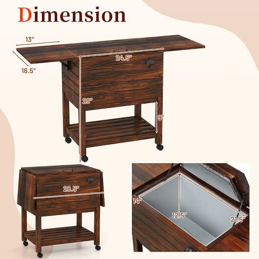 54 Quart Wooden Cooler Cart Shelves Brown - Adventure-Ready