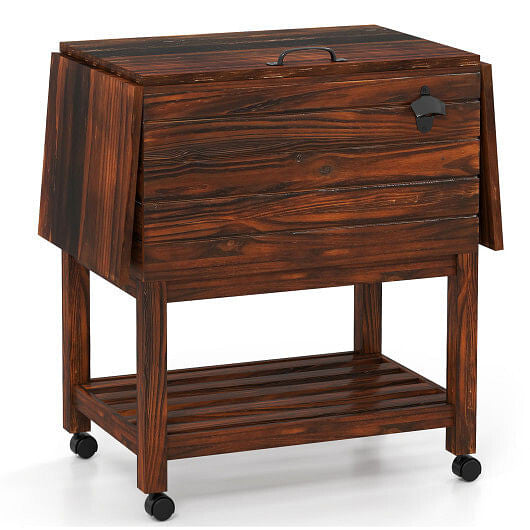 54 Quart Wooden Cooler Cart Shelves Brown - Adventure-Ready