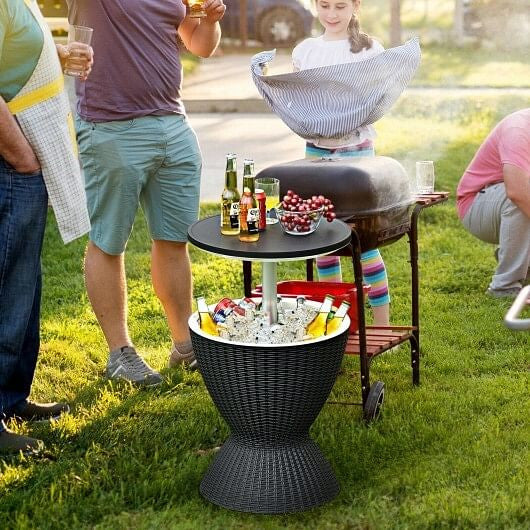 3 In 1 8 Gallon Patio Rattan Cooler Bar Table Black - Bold