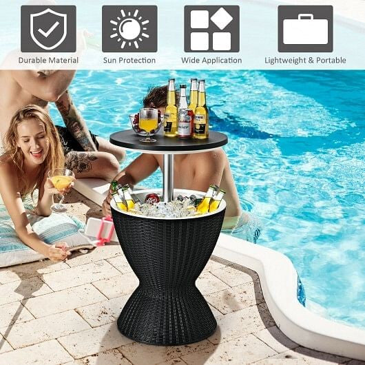 3 In 1 8 Gallon Patio Rattan Cooler Bar Table Black - Bold