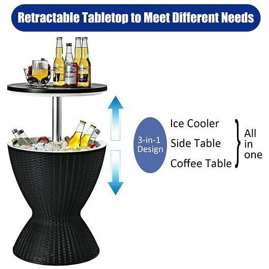3 In 1 8 Gallon Patio Rattan Cooler Bar Table Black - Bold