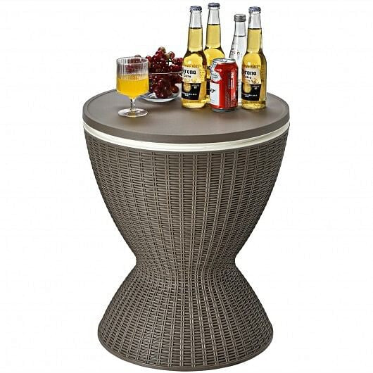 3 In 1 8 Gallon Patio Rattan Cooler Bar Table Black - Bold