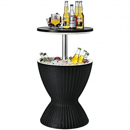3 In 1 8 Gallon Patio Rattan Cooler Bar Table Black - Bold