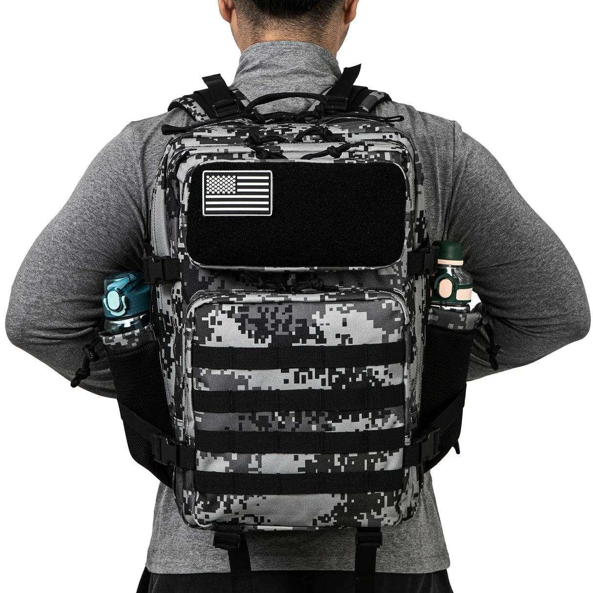 45L Tactical Backpack Waterproof Rucksack Black Camo-3