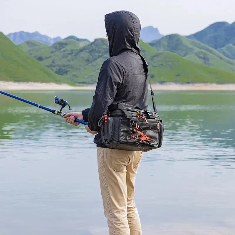 Waterproof Fishing Gear Shoulder Bag Camping Black-4