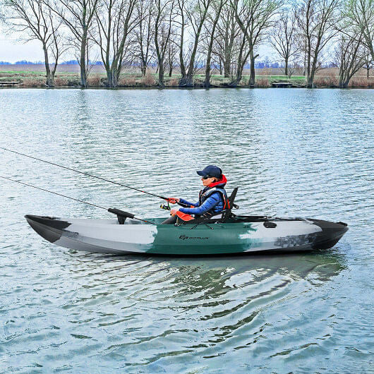 Sit-on-Top Fishing Kayak Boat With Fishing Rod Holders and Paddle-Gray-1