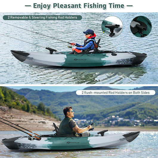 Sit-on-Top Fishing Kayak Boat With Fishing Rod Holders and Paddle-Gray-3