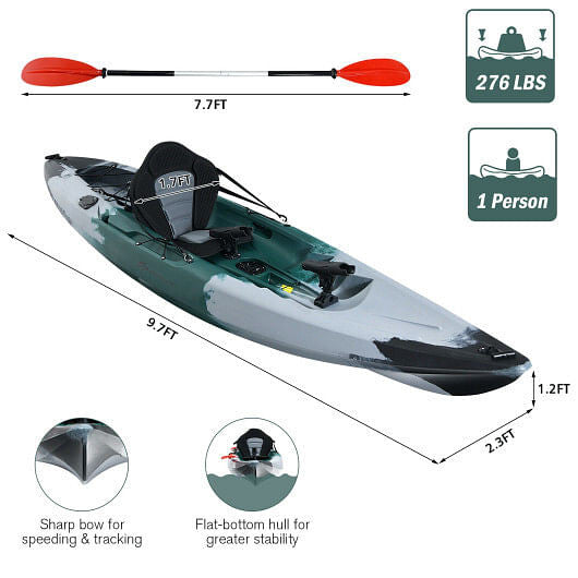 Sit-on-Top Fishing Kayak Boat With Fishing Rod Holders and Paddle-Gray-4