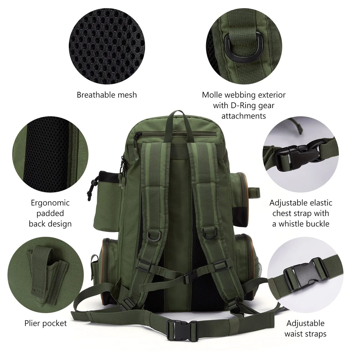 Tactical Fishing Tackle Backpack Polyester Green-4