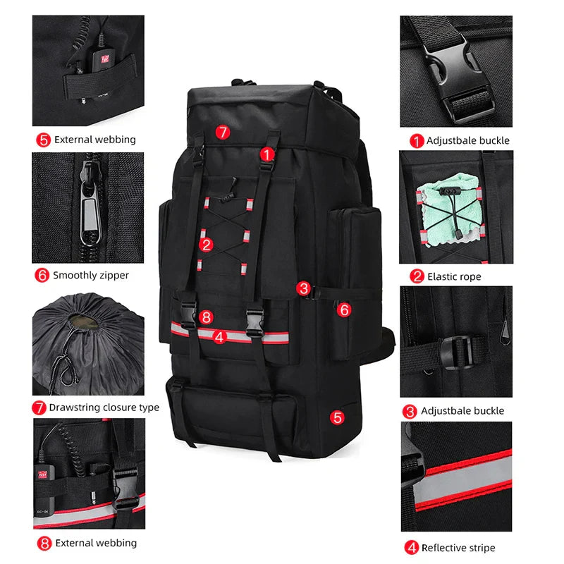 Tactical Hiking Backpack Molle Rucksack Black-3