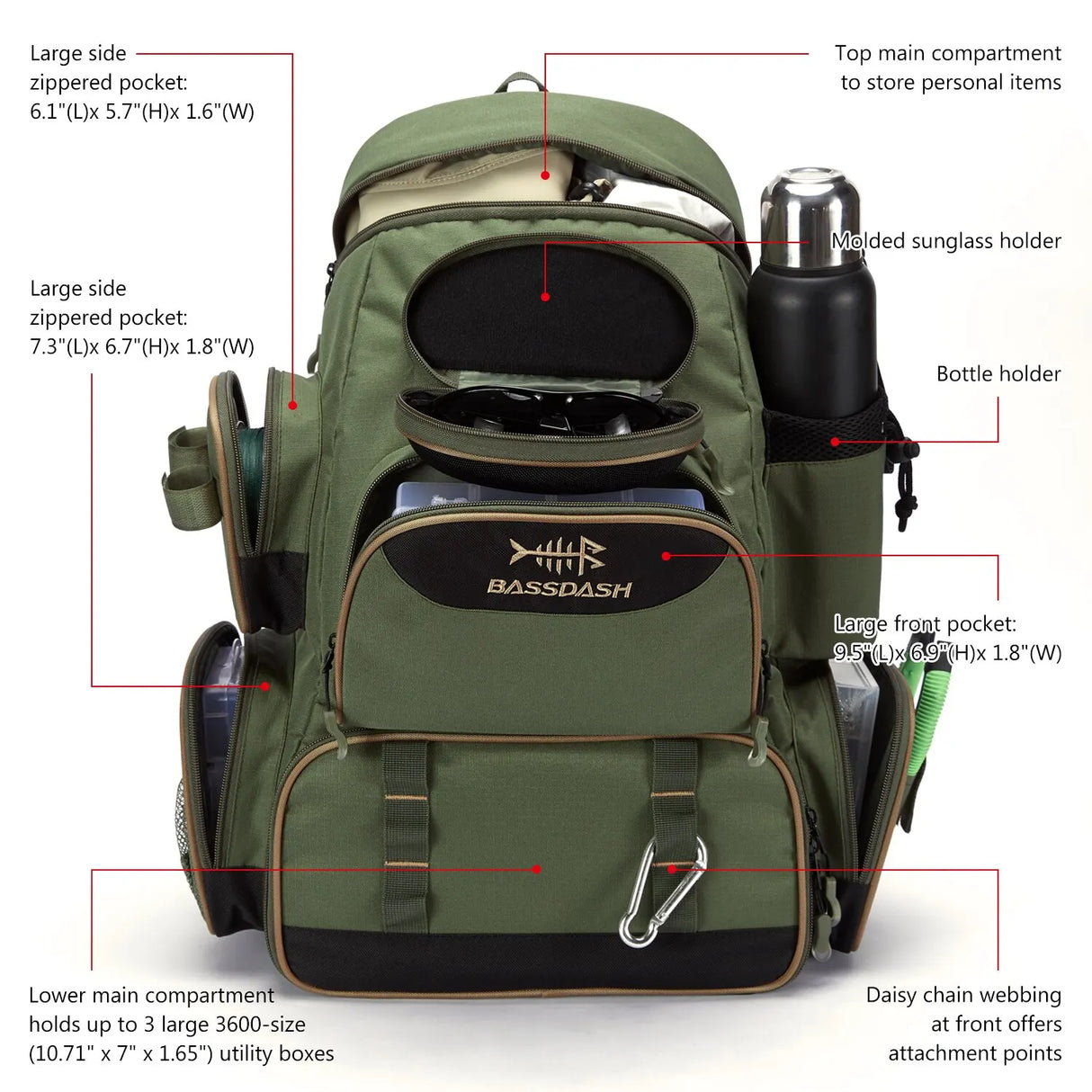Tactical Fishing Tackle Backpack Polyester Green-2