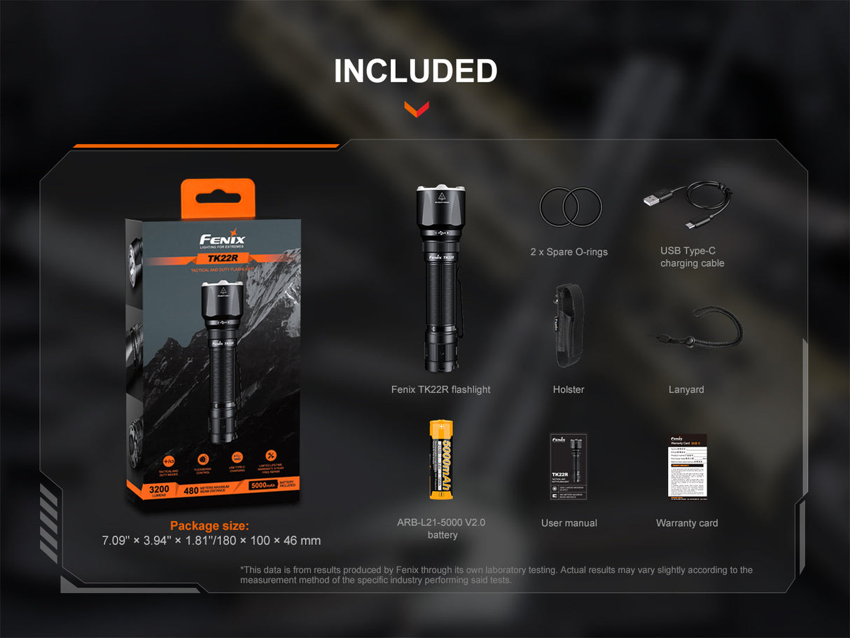 Fenix TK22R Rechargeable Flashlight - Adventure Ready