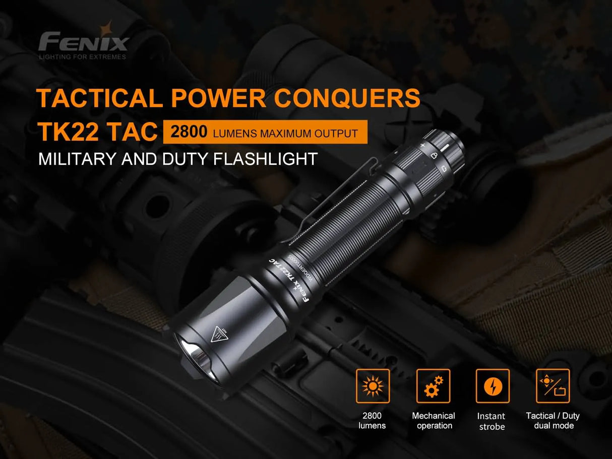 Fenix TK22 TAC Tactical Flashlight 2800 Lumens -Trail-Ready