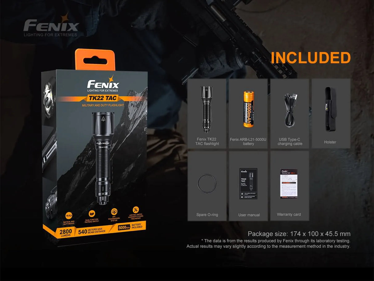Fenix TK22 TAC Tactical Flashlight 2800 Lumens -Trail-Ready