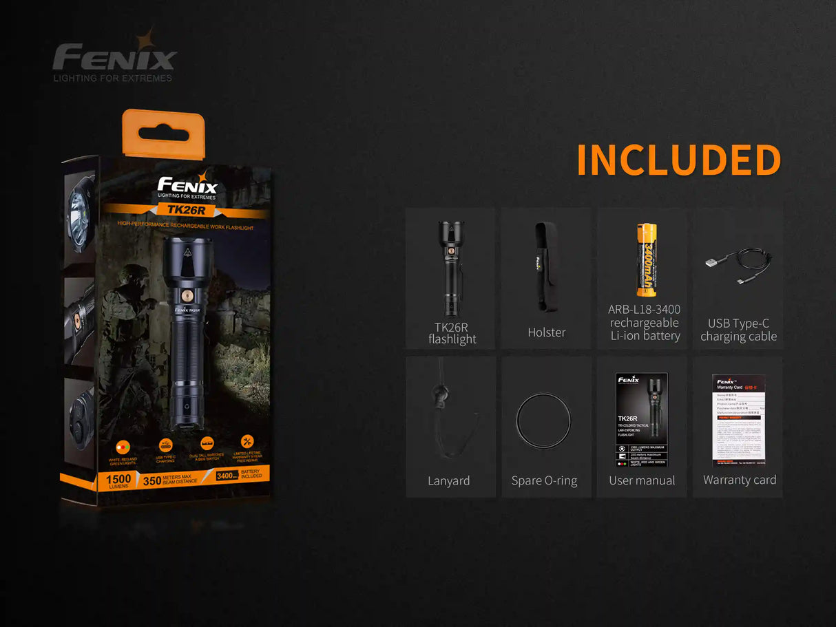 Fenix TK26R 1500 Lumen Tactical Flashlight - Adventure-Ready