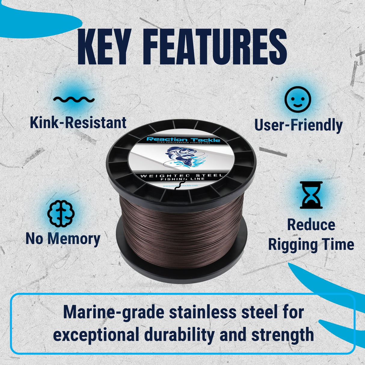 Reaction Tackle Weighted Stainless Steel Trolling Line 45LB- Premium Weighted Fishing Wire - New