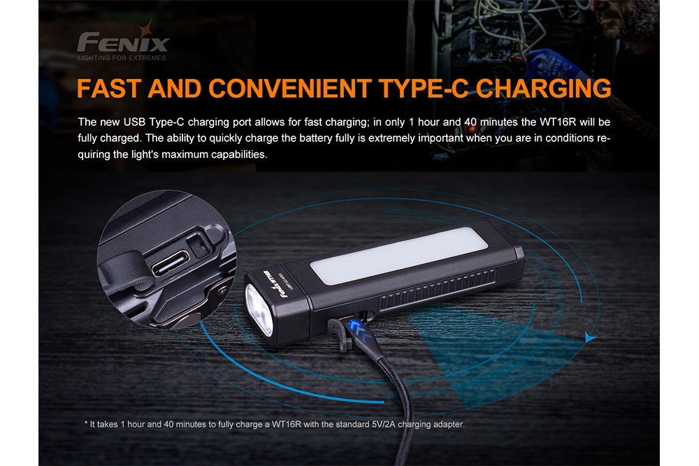 Fenix WT16R Rechargeable Work Light With 300 Lumen Output Magnetic Back And Side Light For Technicians
