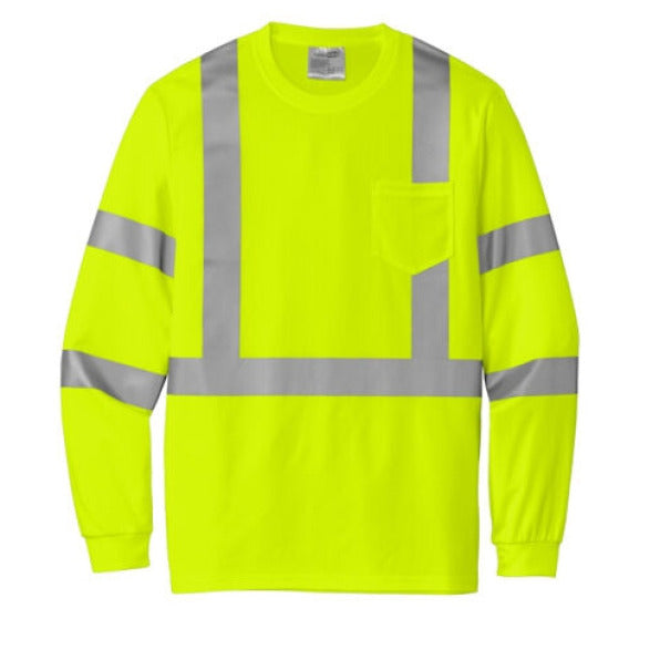 The Crew Hangar Hi Vis Long Sleeve Shirt ANSI Class 3 Reflective Breathable Birdseye Mesh Tarmac Tough For Builders