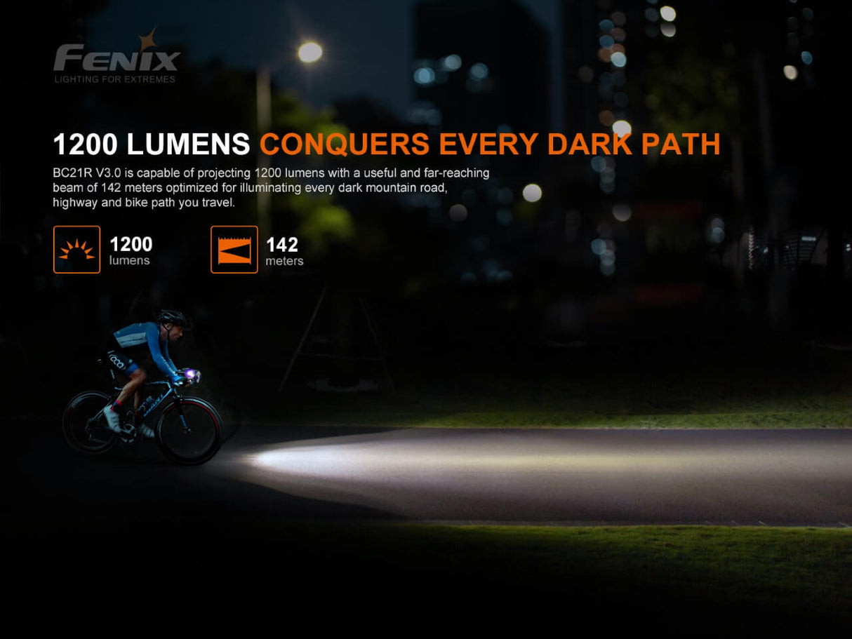 Fenix BC21R V3.0 Bike Light 1200-Lumen Aluminum Trail Ready