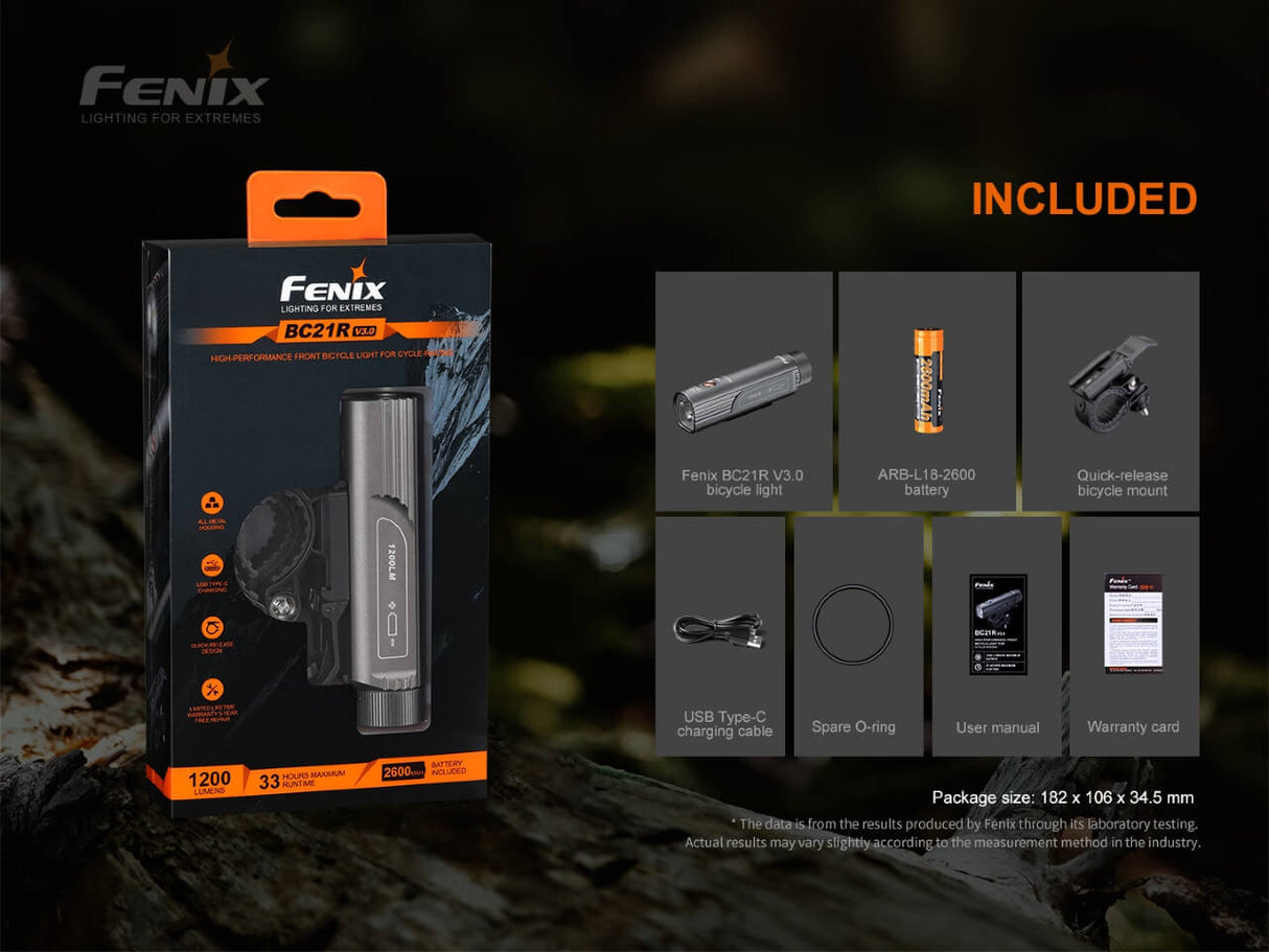 Fenix BC21R V3.0 Bike Light 1200-Lumen Aluminum Trail Ready