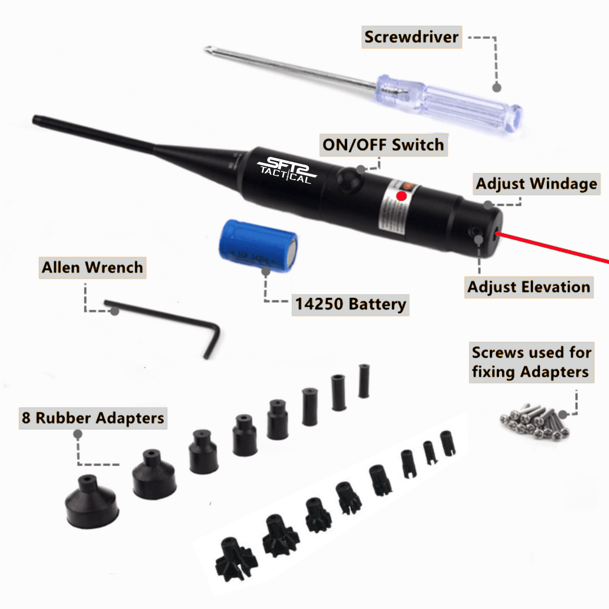 SFT2 Tactical Universal Laser Bore Sighter for .22 to .50 Caliber Scope