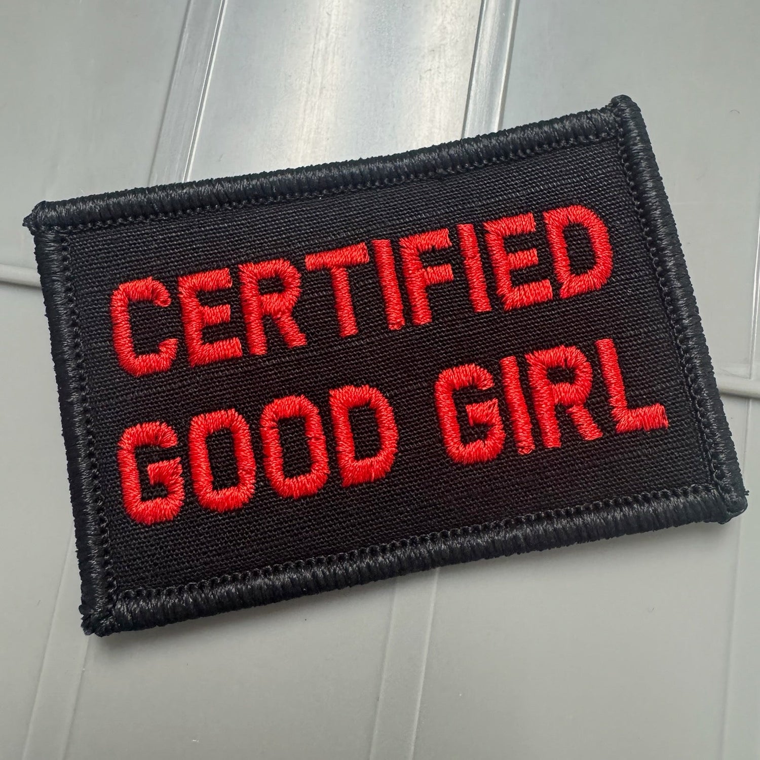 As Seen on Socials - Certified Good Girl  - 2x3 Patch - Black w/Red