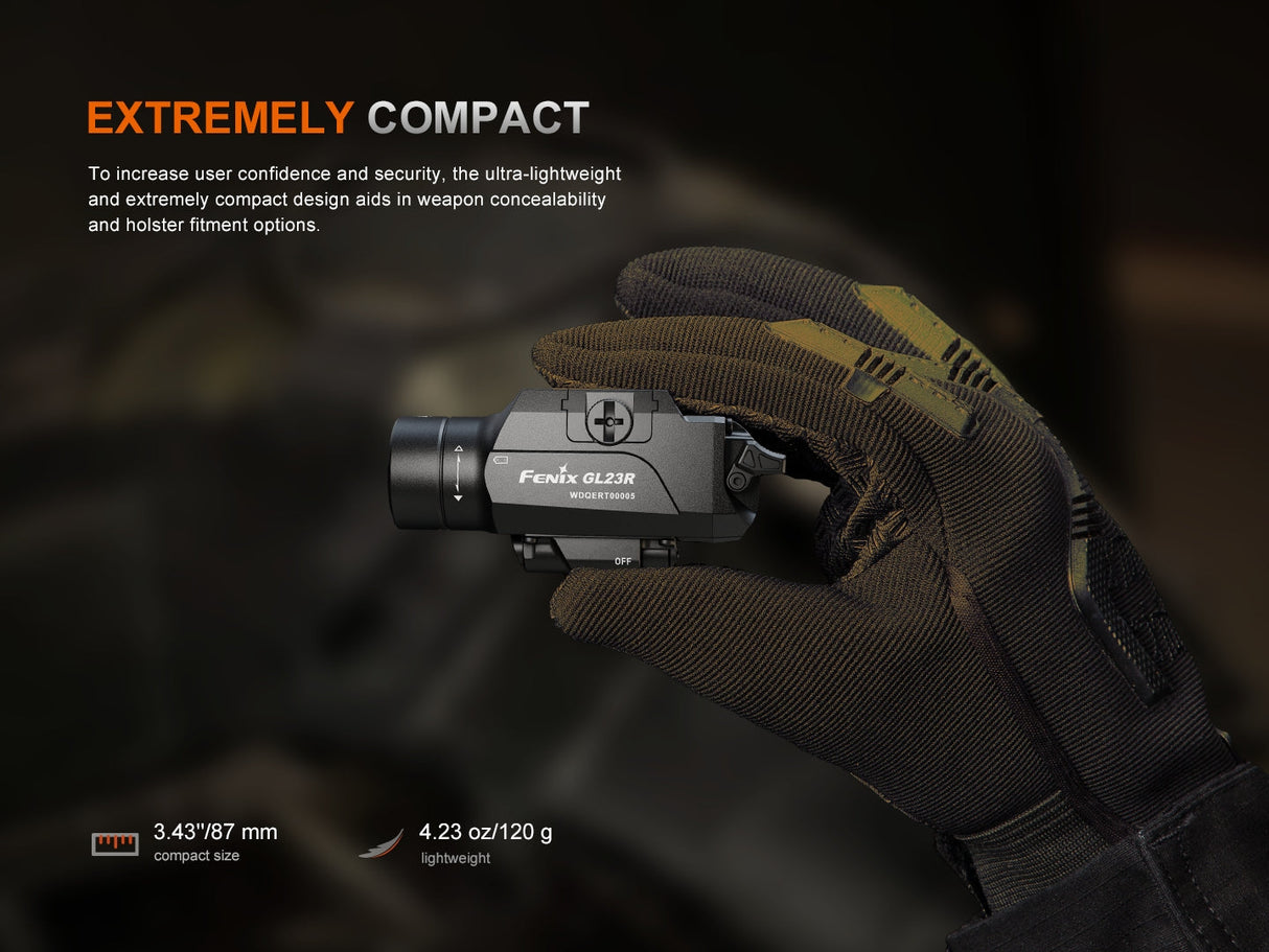 Fenix GL23R Green Laser Tactical Light 1200 Lumen Pistol Mounted With 520 Nanometer Laser For Hunters And Shooters