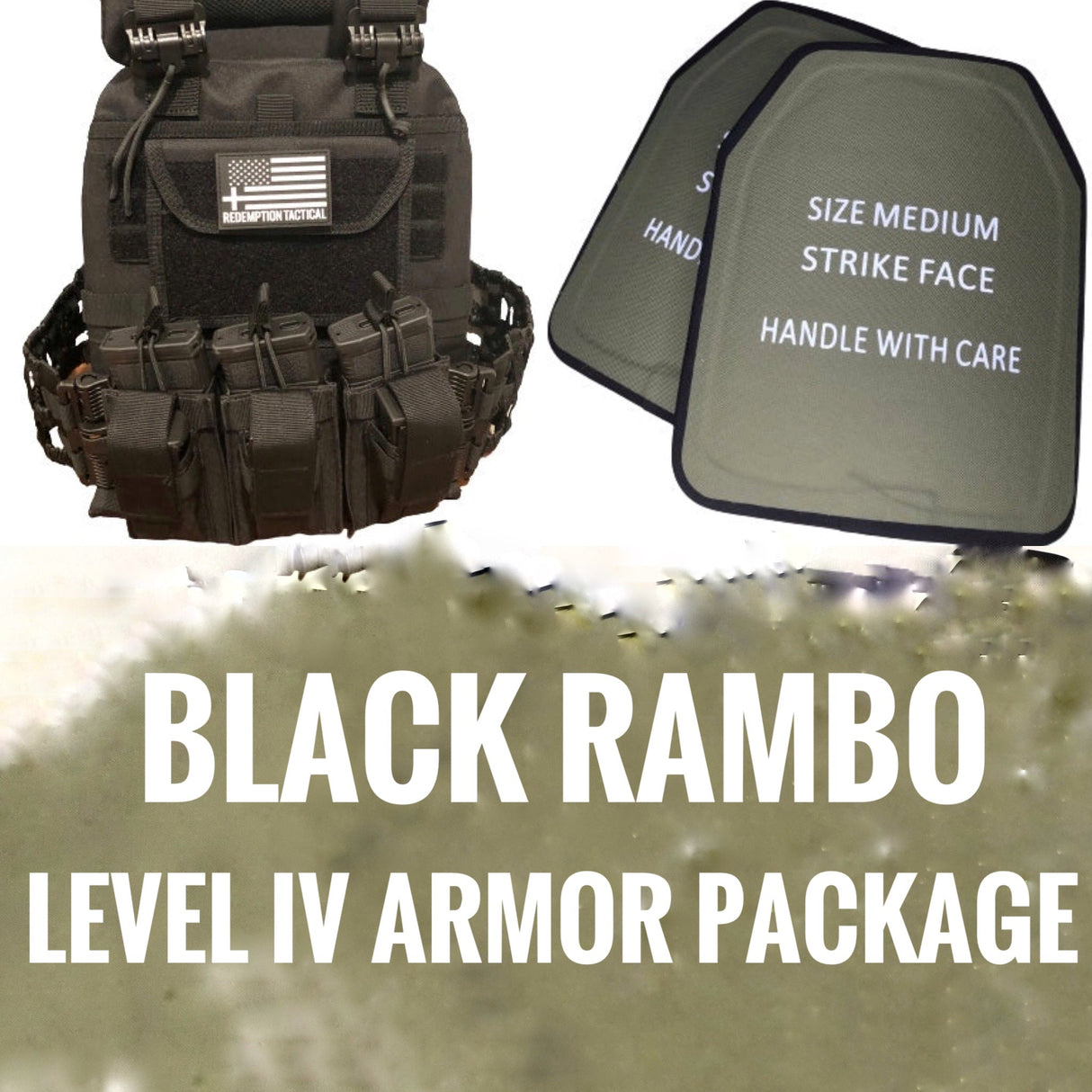 "BLACK RAMBO" LEVEL IV ARMORED VEST COMBO (LIGHTWEIGHT LEVEL IV (2) 10x12 Front/Back Ceramic PE Plates))