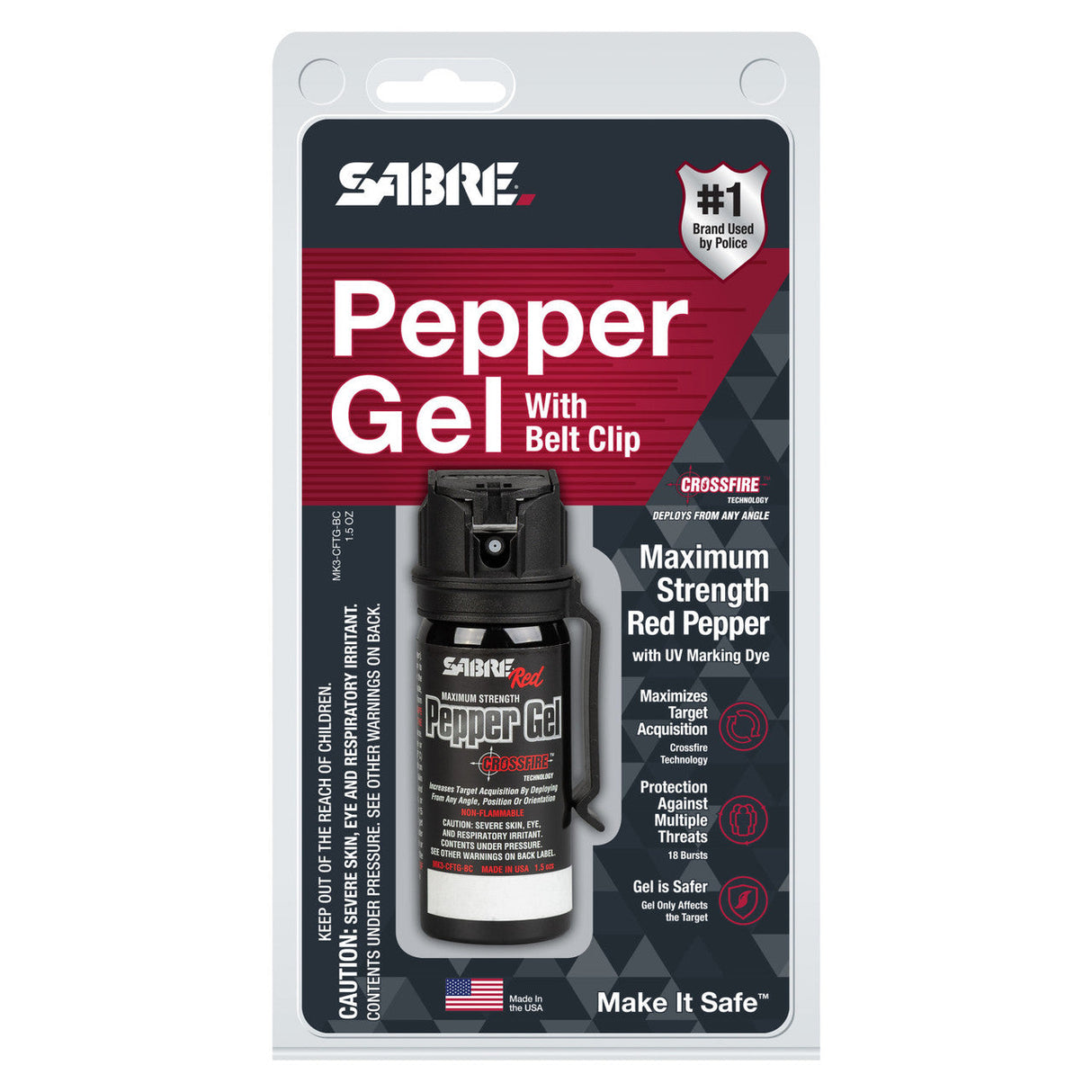 SABRE Crossfire Pepper Gel with Belt Clip for Personal Safety