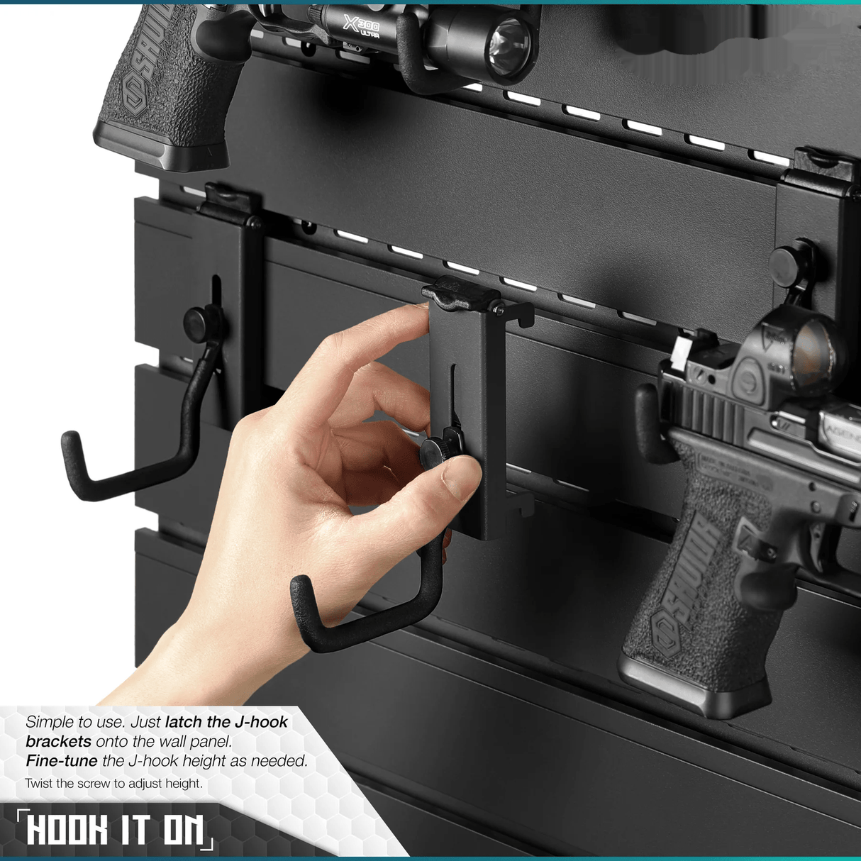 Wall Rack System - Adjustable J-Hooks (2 Pack, 2 Sizes)