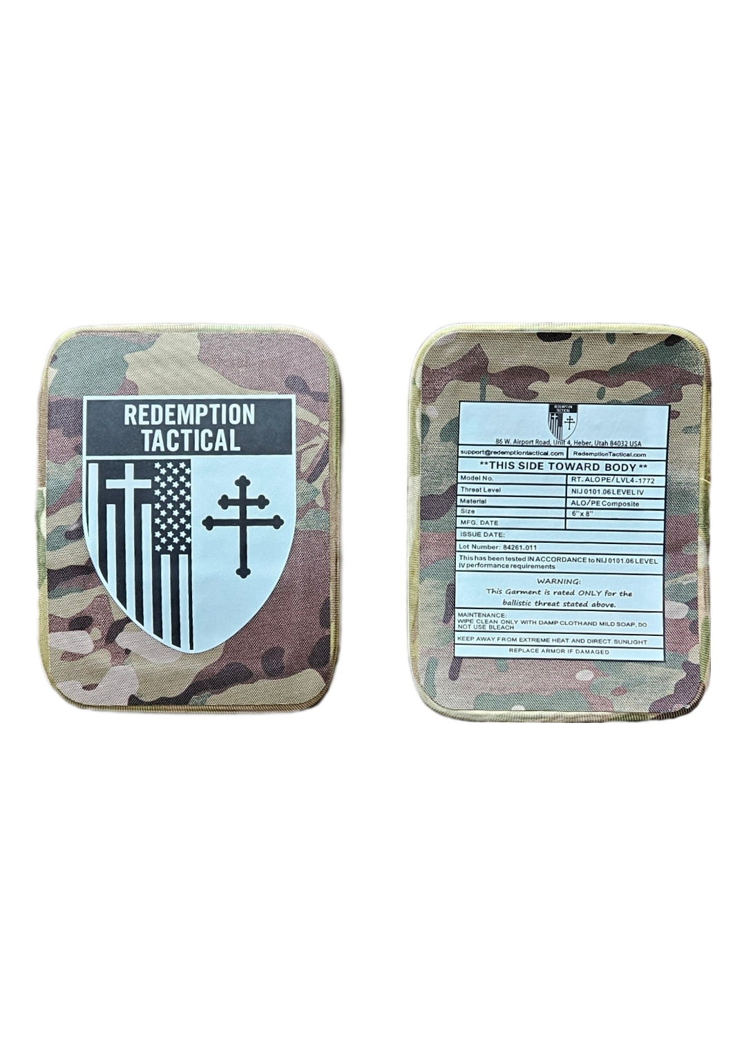 Redemption Tactical CRUSADER 2.0® ARMOR FULL KIT COMBO PACKAGE LIGHTWEIGHT LEVEL IV (2) 10x12 Front/Back Plates (2) 6x8 Side Plates (Level III PE)