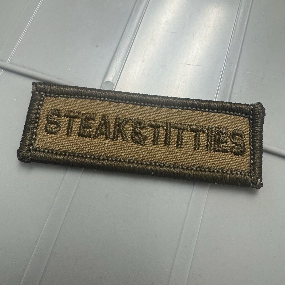 As Seen on Socials - Steak & Titties - 1x3 Patch - Coyote Brown w/CB
