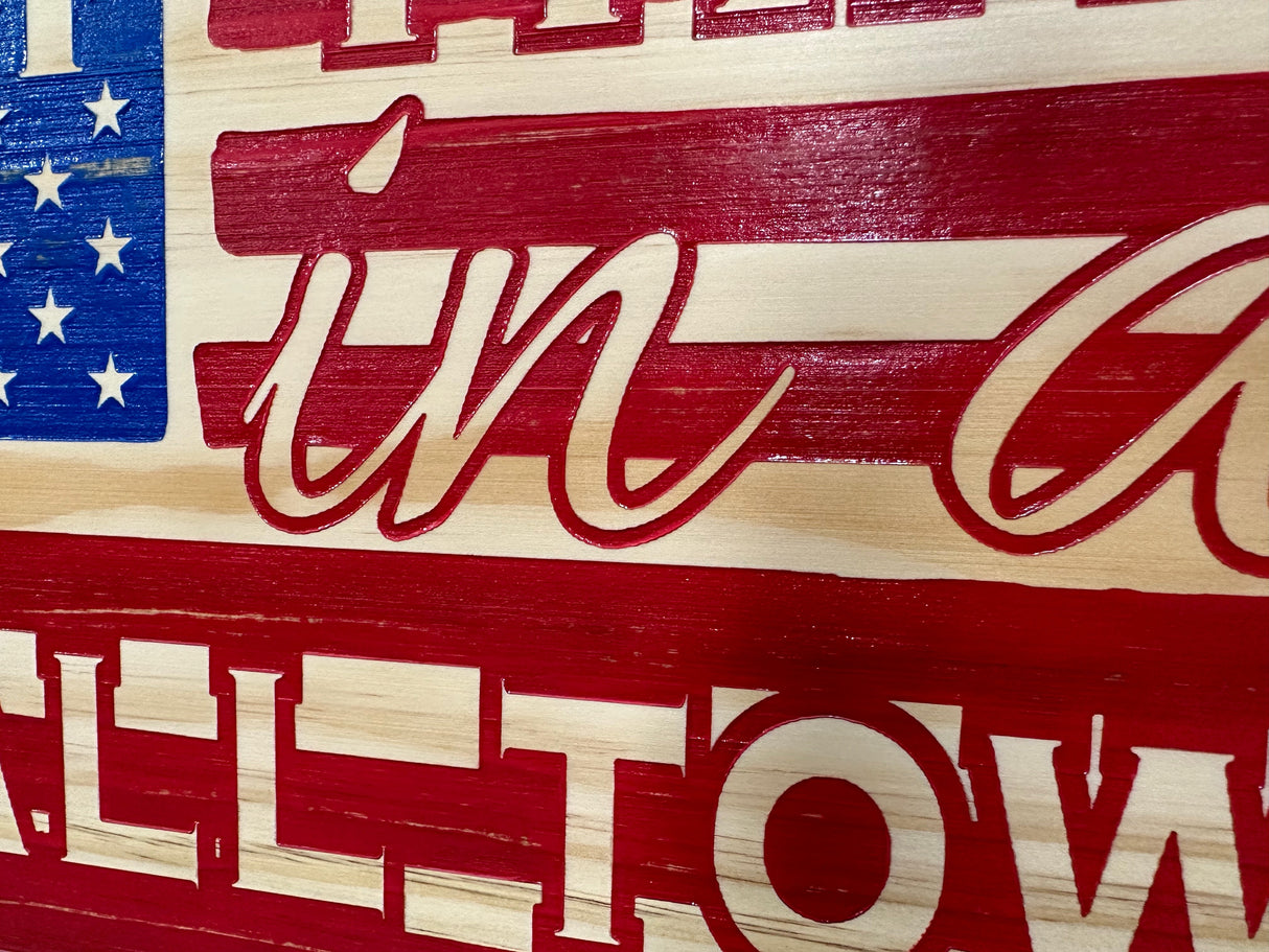 American Flag Try That In A Small Town Decorative and Secure Gun Cabinet (Red and Blue)