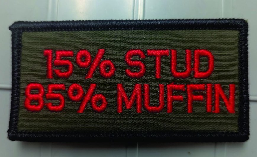 As Seen on Socials - 15% Stud 85% Muffin - 2x4 Patch - Olive Drab w/Red