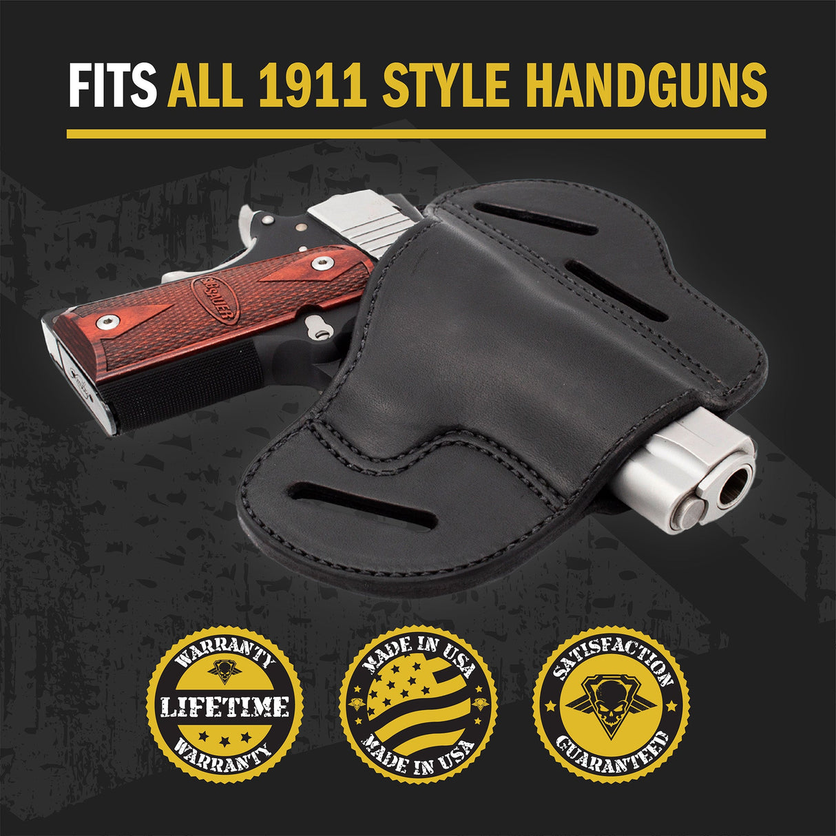 The Ultimate Leather Gun Holster | 3 Slot Pancake Style Belt Holster | Handmade in the USA! | Fits all 1911 Style Handguns