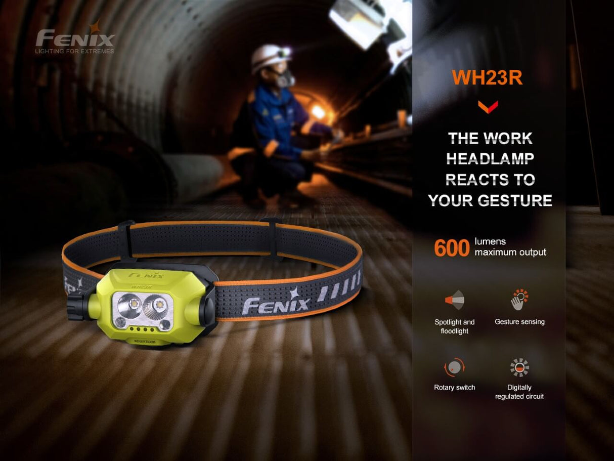 Fenix WH23R Gesture Sensing LED Headlamp For Industrial Work Hands Free Illumination With Spot And Flood Modes