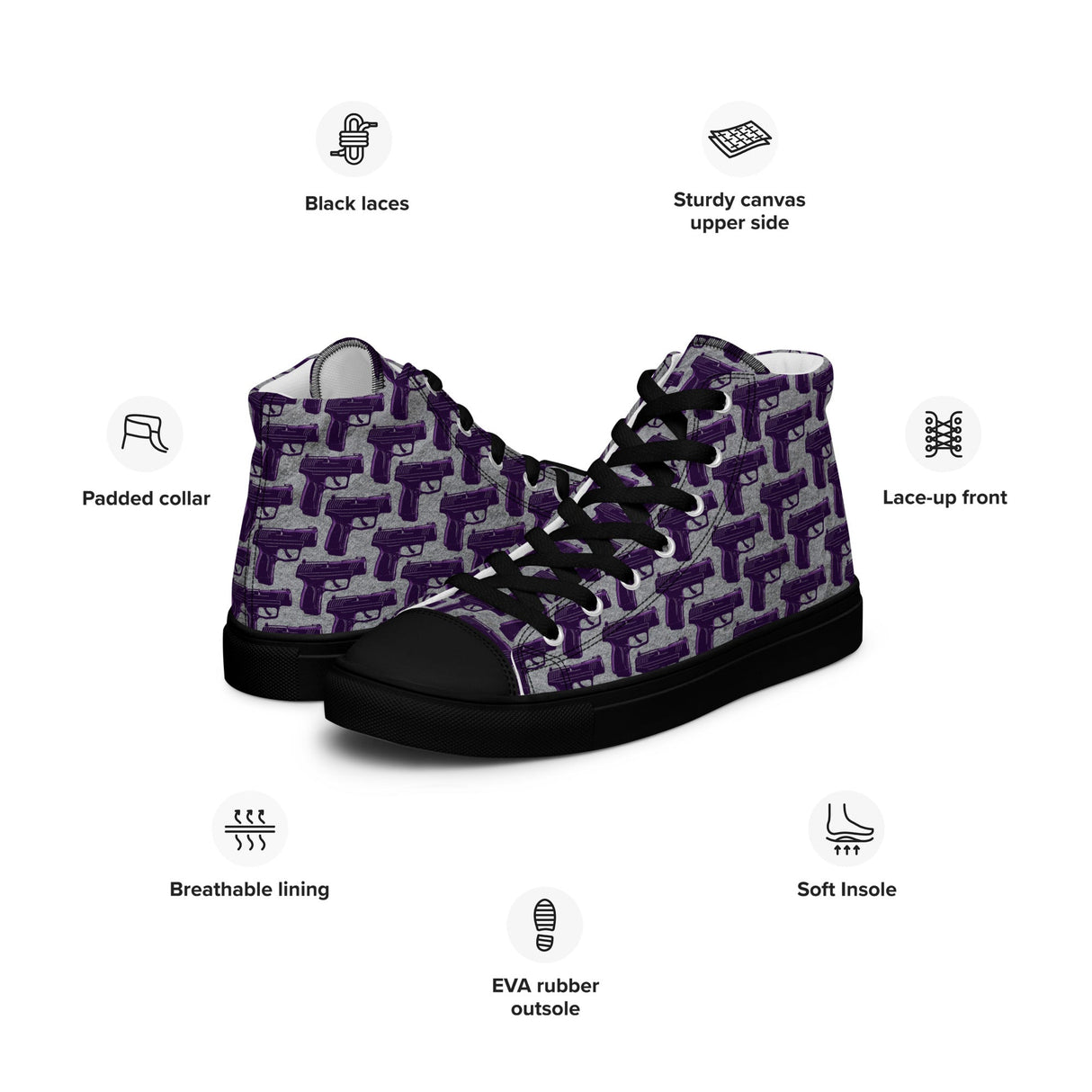 Purple Pistol Palooza High Top Canvas Shoes