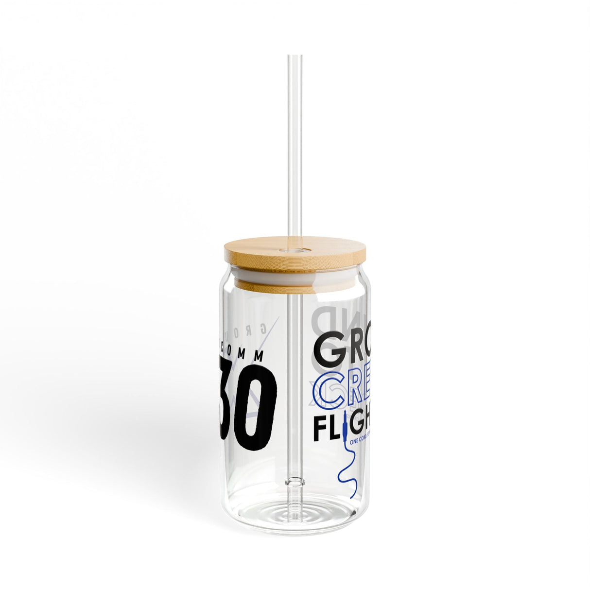 Sipper Glass GroundComm X30 16oz With Bamboo Lid And Tritan Straw By The Crew Hangar For Beverage Enthusiasts