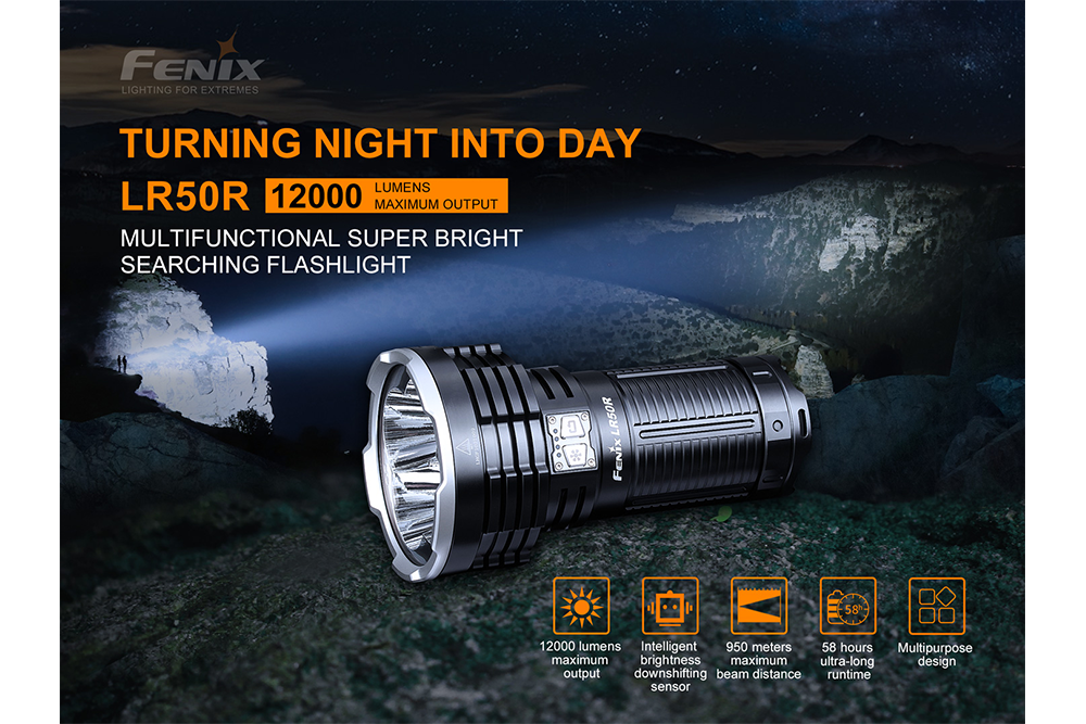 Fenix LR50R Multifunctional LED Search Light 12000 Lumens Long Range Beam For Rescue Pros And Outdoor Enthusiasts